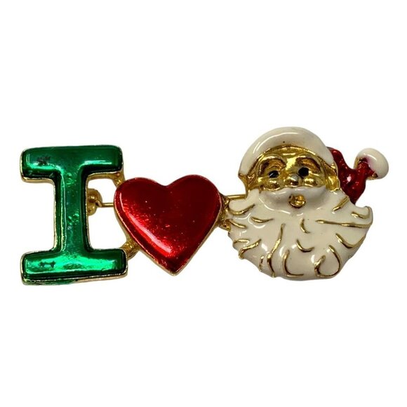 Santa Claus Brooch Vintage Brooch Red White Green Enamel Signed SFJ Number 0190 - Picture 7 of 12